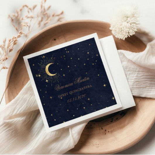 Midnight Blue Moon Stars Quinceanera Servet