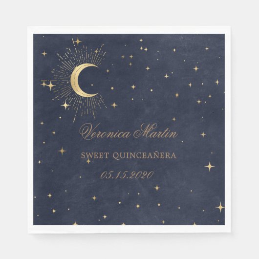 Midnight Blue Moon Stars Quinceanera Servet (Voorkant)