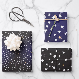 Midnight Blue Night Sky, Shooting Stars, Galaxy Inpakpapier Vel