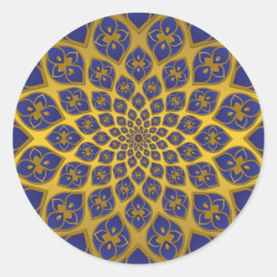 Midnight Blue oriental tegels op goud Ronde Sticker