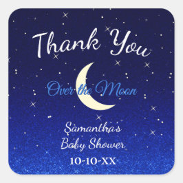 Midnight Blue Over the Moon Baby shower Bedankt Vierkante Sticker