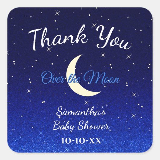 Midnight Blue Over the Moon Baby shower Bedankt Vierkante Sticker (Voorkant)