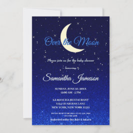 Midnight Blue Over the Moon Baby shower Kaart