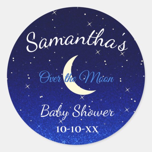 Midnight Blue Over the Moon Baby shower Ronde Sticker (Voorkant)