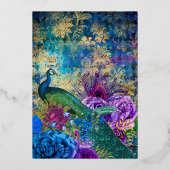 Midnight Blue Paarse Bloemen Indiase Peacock Bruil Folie Uitnodiging (Achterkant)