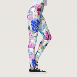 Midnight blue paarse waterverf bloemen patroon leggings