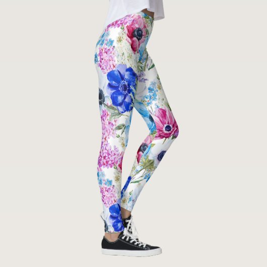 Midnight blue paarse waterverf bloemen patroon leggings (Rechts)