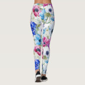 Midnight blue paarse waterverf bloemen patroon leggings (Achterkant)