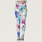 Midnight blue paarse waterverf bloemen patroon leggings (Voorkant)