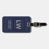Midnight blue professional simpel modern monogram bagagelabel (Voorkant horizontaal)