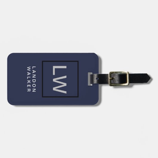 Midnight blue professional simpel modern monogram bagagelabel (Voorkant horizontaal)