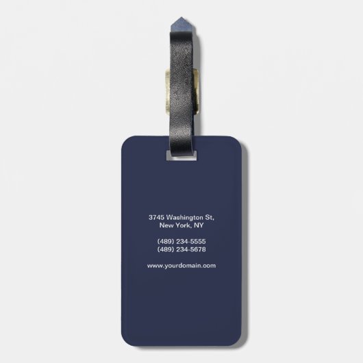 Midnight blue professional simpel modern monogram bagagelabel (Achterkant verticaal)