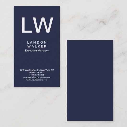Midnight blue professional simpel modern monogram visitekaartje (Voorkant / Achterkant)