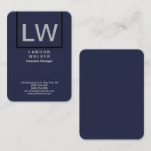 Midnight blue professional simpel modern monogram visitekaartje (Voorkant / Achterkant)