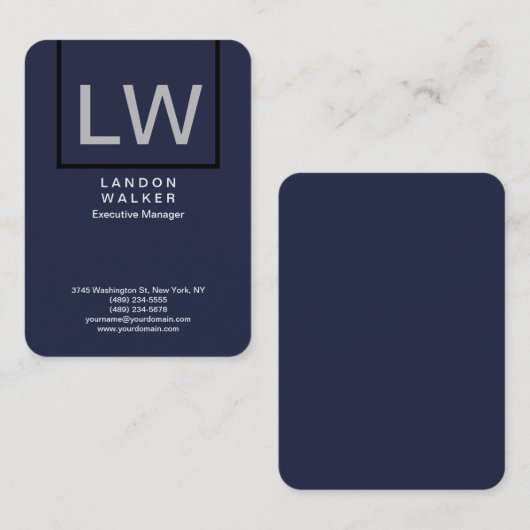 Midnight blue professional simpel modern monogram visitekaartje (Voorkant / Achterkant)