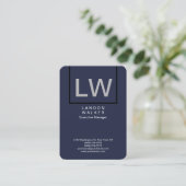 Midnight blue professional simpel modern monogram visitekaartje (Staand voorkant)