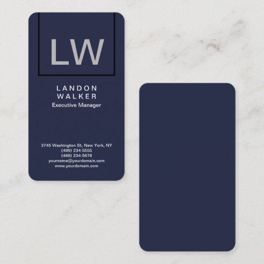 Midnight blue professional simpel modern monogram visitekaartje (Voorkant / Achterkant)