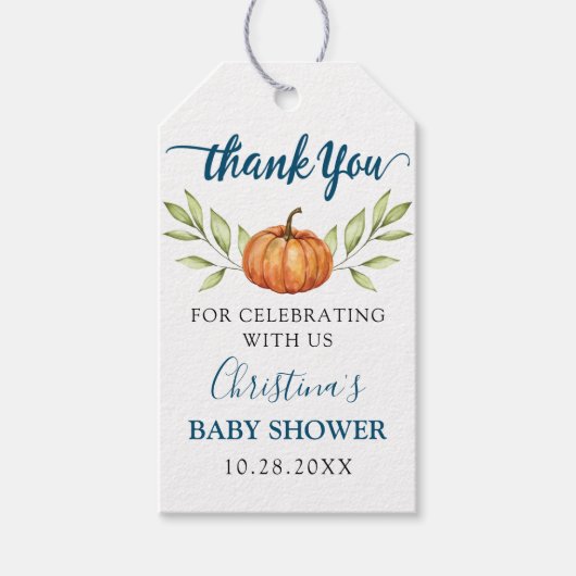 Midnight Blue Pumpkin Baby shower Dank je wel Cadeaulabel (Voorkant)