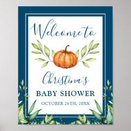 Midnight Blue Pumpkin Herfst Baby shower Welkom Poster