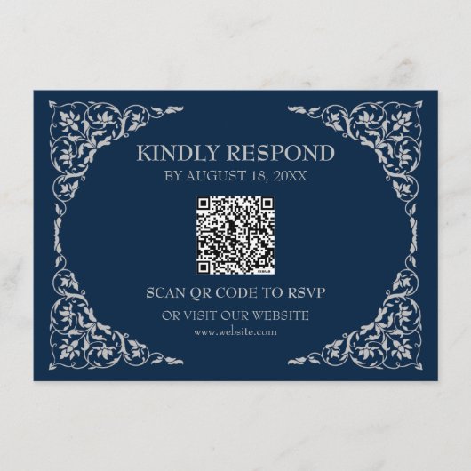 Midnight Blue QR RSVP Card Informatiekaartje (Voorkant)