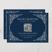 Midnight Blue QR RSVP Card Informatiekaartje (Voorkant / Achterkant)