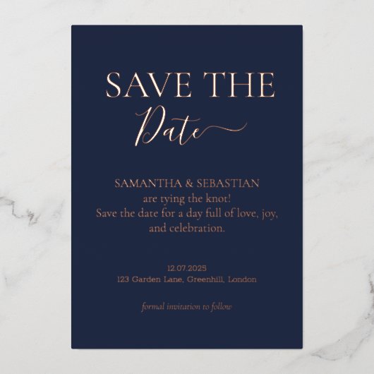 Midnight Blue Real Foil Real Foil Save the Date Folie Feestdagenkaart (Voorkant)
