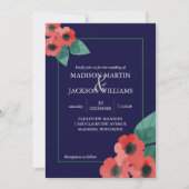 Midnight Blue Red Poppies Floral Evening Wedding Kaart (Voorkant)