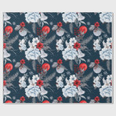Midnight Blue Red Silver Grey Foliage Vakantie Cadeaupapier (Vlak)