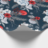 Midnight Blue Red Silver Grey Foliage Vakantie Cadeaupapier (Hoek)