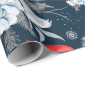 Midnight Blue Red Silver Grey Foliage Vakantie Cadeaupapier (Rol Hoek)