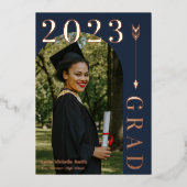 Midnight Blue Roos Gold Arch & Arrow Afstuderen Folie Uitnodiging (Voorkant)