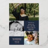 Midnight Blue Roos Gold Arch & Arrow Afstuderen Folie Uitnodiging (Achterkant)