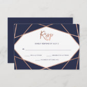 Midnight Blue Roos Gold Geometric Bat Mitzvah RSVP (Voorkant / Achterkant)