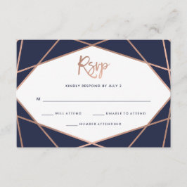 Midnight Blue Roos Gold Geometric Bat Mitzvah RSVP Kaartje