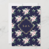 Midnight Blue Roze Bloemen Gouden Boog Moslim Brui Kaart (Achterkant)