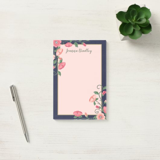 Midnight Blue roze Floral vines Post-it® Notes (Kantoor)