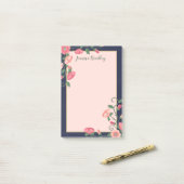 Midnight Blue roze Floral vines Post-it® Notes (Op bureau)