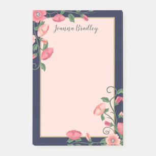 Midnight Blue roze Floral vines Post-it® Notes