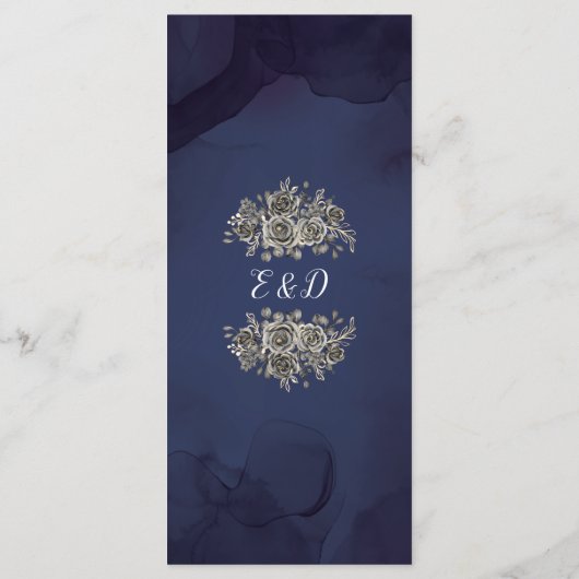 Midnight Blue Rozen Floral Gothic bruiloft diner Menu (Achterkant)