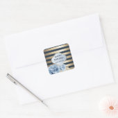 Midnight blue rozen gouden streep vierkante sticker (Envelop)