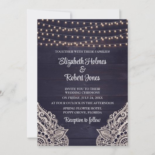 Midnight Blue rustieke houten bruiloft uitnodiging (Voorkant)