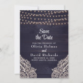 Midnight Blue Rustieke String Light Save the Date Kaart (Voorkant)