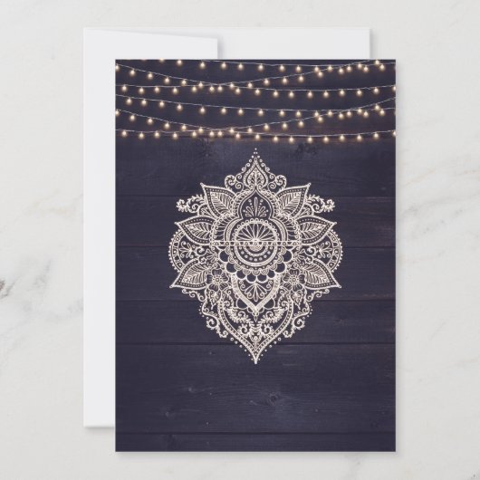 Midnight Blue Rustieke String Light Save the Date Kaart (Achterkant)