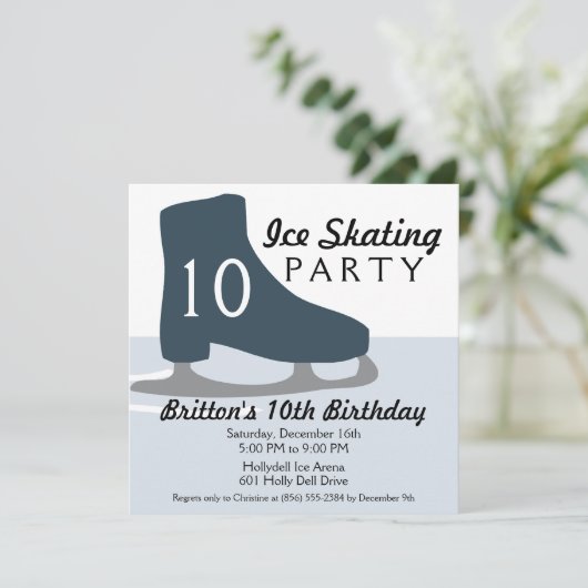 Midnight Blue Schaats Date Ice Skating Party Kaart (Staand voorkant)