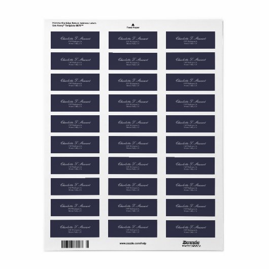 Midnight Blue Script Elegant Minimalistisch Modern Etiket (Full Sheet)