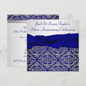 Midnight Blue Silver Damask 25ste Verjaardagsfeest Kaart (Voorkant / Achterkant)