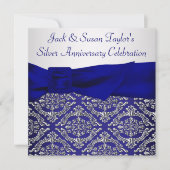 Midnight Blue Silver Damask 25th Jubileum Party Kaart (Voorkant)