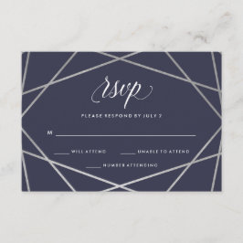 Midnight Blue Silver Geometric | BBT Mitzvah RSVP Kaartje
