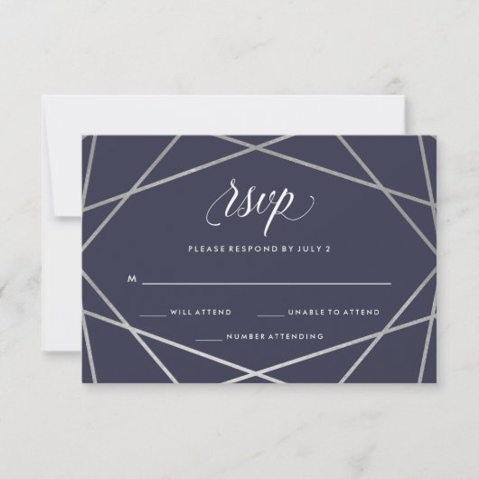 Midnight Blue Silver Geometric | BBT Mitzvah RSVP Kaartje (Voorkant)