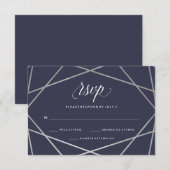 Midnight Blue Silver Geometric | BBT Mitzvah RSVP Kaartje (Voorkant / Achterkant)